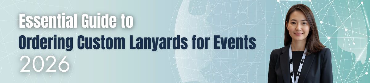 A business woman wearing a custom lanyard for a 2026 event in Canada.