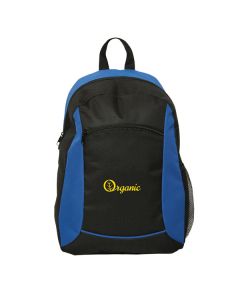 royal blue and black backpack with yellow logo