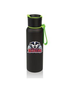 25oz black bottle with lime green accent and full colour  logo