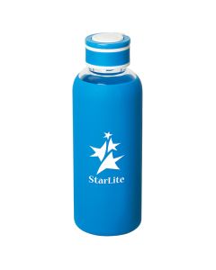 520mL royal blue and clear glass borosilicate water bottle with white llogo