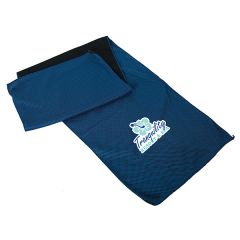 royal blue cooling towel slightly folded with full colour logo