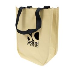 A custom printed Kraft Fashion Tote with black handles. The front logo colour is black.