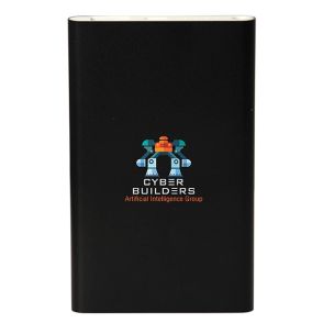 A black rectangle shaped UL certified 4000 mAh power bank with full colour logo