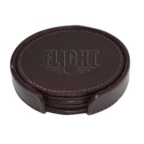 Stitched Round Leather Coaster Set