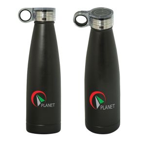 two images of 750mL black bottles one angled and one upright and both with full colour logo