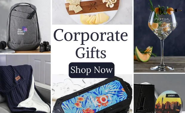 Top Branded Corporate Gifts for Employee and Client Appreciation! Branded corporate gifts arranged on display for Canadian business gifting.